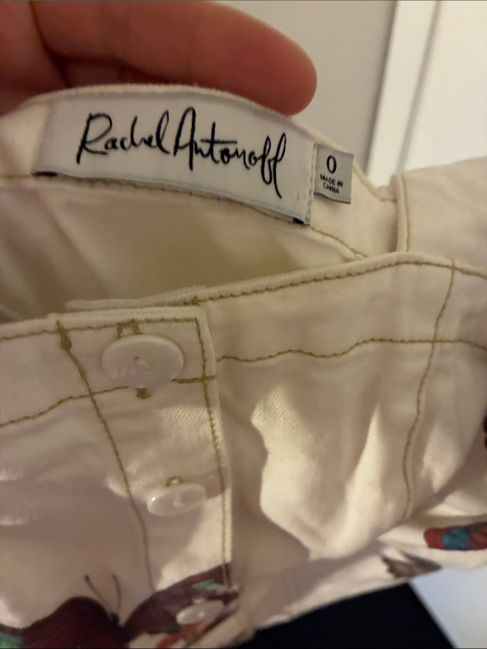 Rachel Antonoff Cream Button-Front Apron Dress Pockets w/Butterfly Print size 0 - Picture 4 of 13